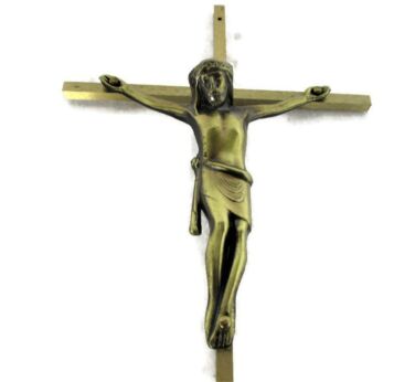 Lovely Vintage Ornate Wall Hanging Crucifix Cross Corpus Christi Jesus Christ Brass Modernist 11.81"