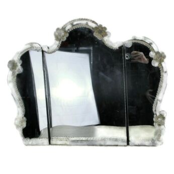 Murano Venetian Large Triptcy Mirror Gold Flecks Rosettes Handmade Art Deco WOW