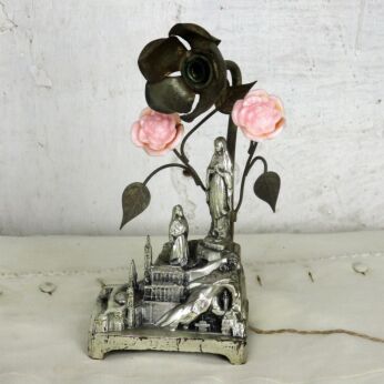 Lourdes Desk lamp Virgin Mary St Bernadette French Souvenir Spelter Art Deco