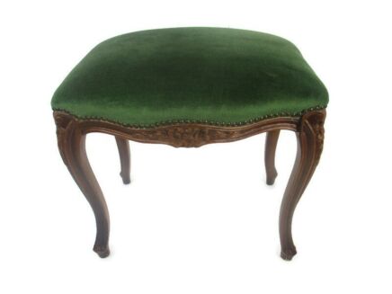 Vintage Footstool Ottoman Wooden Legs Green Velvet Hobnails  Louis XV/Louis XVI style