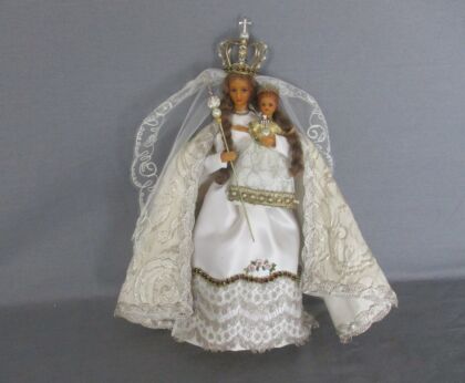 Hand Made Wax Madonna Virgin Mary Our Lady  Figurine Doll Made by Nuns White Dress