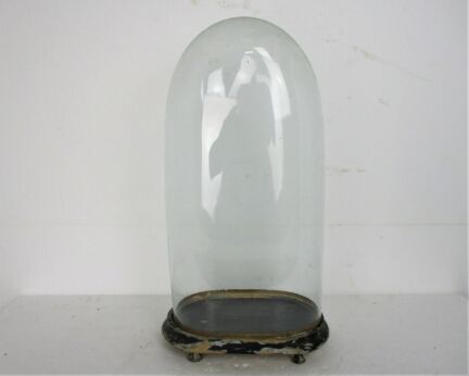 L Antique Victorian Oval Hand Blown Glass Globe Dome Clock Steampunk 19.88" x 10"
