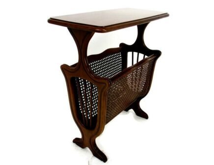 Vintage Colonial Style Magazine Newspaper Basket Rack Side Table Wood Rattan