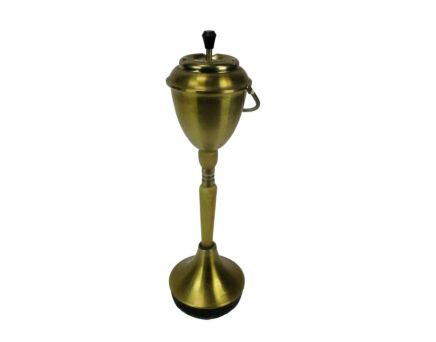 Vintage Brass Marble Standing Floor Push Ashtray Ornate Embossed Hollywood regency
