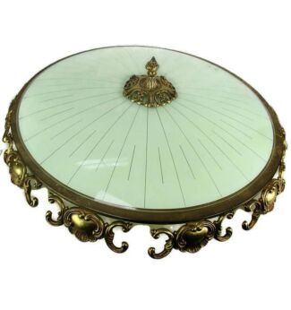 XL Glass Brass Flush mount Sconce Lamp Ceiling Light Hollywood Regency 3 Lights