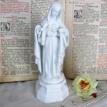 French Antique 1900 Bisque Statue Notre Dame Sacred Heart Sacre Coeur Marked