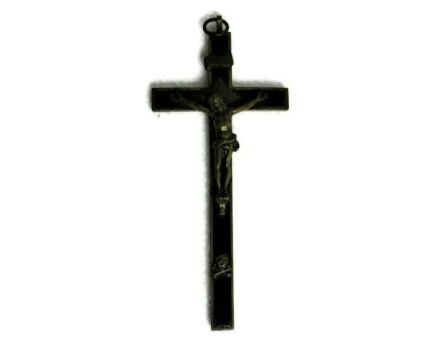Small antique Brass Spelter Hanging Crucifix Jesus Christ Priest Nun 6.69"