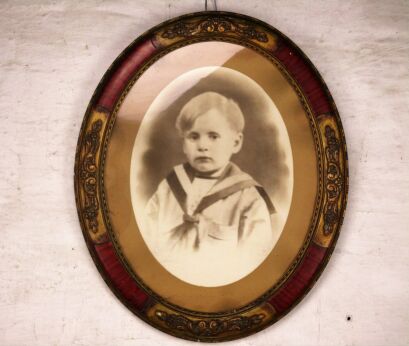 antique carved Oval ornate Wood Plaster picture frame Gorgeous Sailor Boy