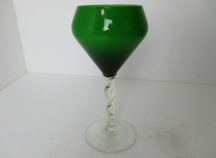 Green Large Glass vase Goblet Jar Chalice Mid Century modern Barley Twist Stem