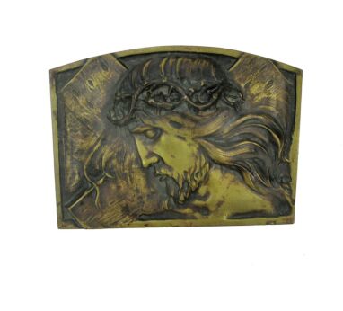 Heavy Brass Bronze Wall Panel Jesus Christ Head of Thorns Tableaux Plaque Gorgeous Antique