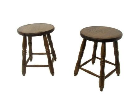 Vintage Couple Pair Milking Stools French Oak Chairs Crutches