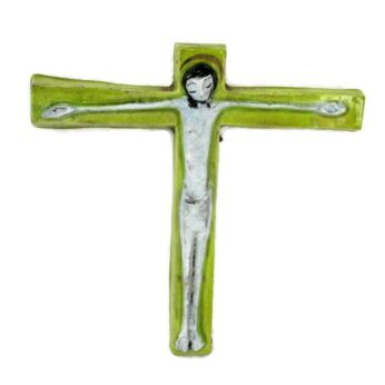 Small Mid Century Modern Ceramic Crucifix Yellow Era Amphora Perignem