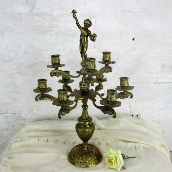 Glorious Embossed Brass Ornate Candle Holder Candelabra 9 arm Centerpiece Cherub
