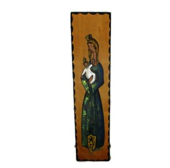 Vintage Hand Painted On Wood Wall Hanging Virgin Mary Infant Child Signed HTF