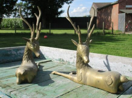 Couple Pair Brass Deer Buck Hollywood regency Vintage Lovel