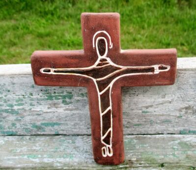 Small Mid Century Design Ceramic Modernist Crucifix era Amphora Terra cotta