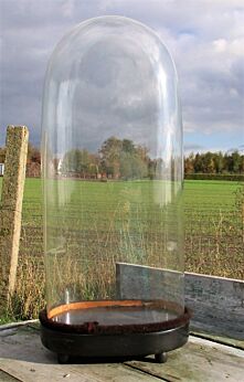 L Victorian Antique Oval Hand Blown Glass Dome Globe Mantel Clock 18.11"