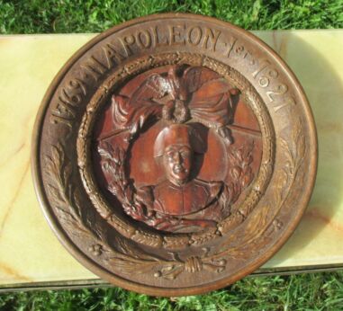 Hand Carved Massive Wood Wall hanging Plate Napoleon Eagle Signed