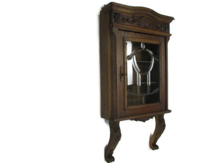 Vintage Hanging Medicine Apothecary bathroom cabinet Oak Legs!! Beveled glass