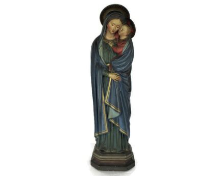 Antique Church Statue Virgin Mary Madonna Infant Polychrome Plaster 26.37" WOW