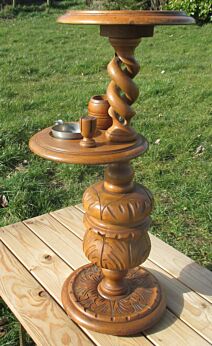 Antique Carved wood Open Barley Twist Pedestal Smoking Table Plant Stand 2 Tier