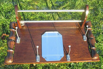 Vintage French Wooden Coat Hat Rack Lined Mirror Art Deco Paris Bistrot