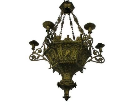 Gothic Castle 19th Century Chandelier Bronze Doves HTF For 6 Candles WOW