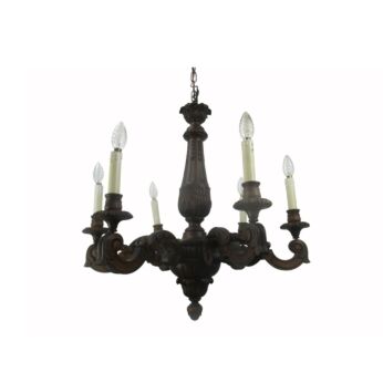 Hand Carved Wooden Chandelier Ornate 6 arm Lights Mid Century Modern Beautiful