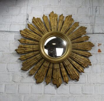 Stunning Wood French Sunburst Starburst Wall Hanging Convex Mirror Modernist