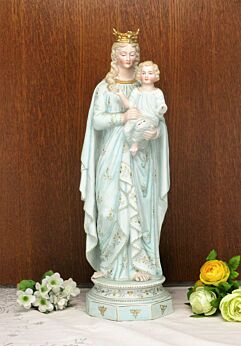 Antique Porcelain Statue Virgin Mary Madonna Our Lady Light Blue Gorgeous