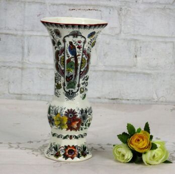 Maastricht Holland Rare Delft Polychrome Porcelain Vase Floral design Birds