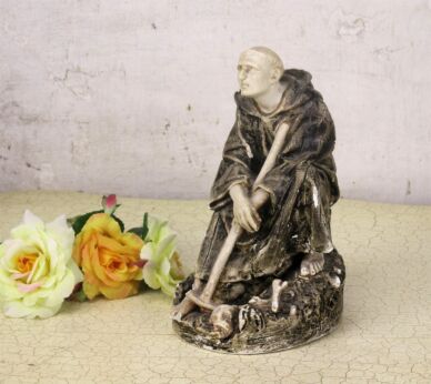 Small Statue Figurine Saint Arnaud Abt Benedict Plaster Skull Bones Gothic HTF