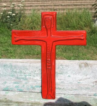 Mid Century Design Ceramic Modernist Crucifix Red era Perignem Amphora Lovely