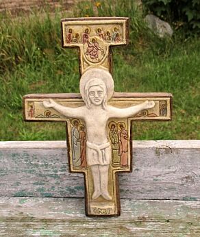 Large San Damiano Crucifix Jesus Christ Saints IHS Nazare Jesus of Nazareth Rare