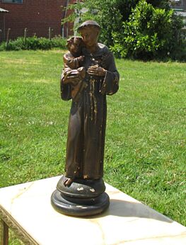 Large Vintage St Anthony of Padua with Jesus Plaster Statuette Chalk Chalkware