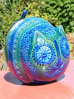 Rare Mid Century Italian Ceramic Rimini Blue Cat era Bitossi Raymor Aldo Londi