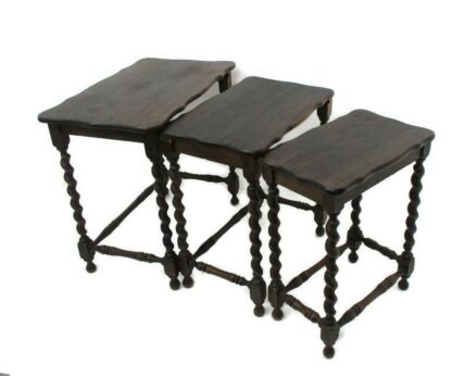 Set of 3 Barley Twist Wooden Nesting Stacking Side Tables Barn Country Style
