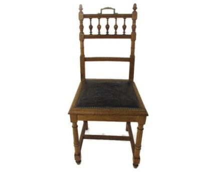 Antique Gothic Hand carved Ornate Wood Embossed Leather Chair Winged Lions WOW