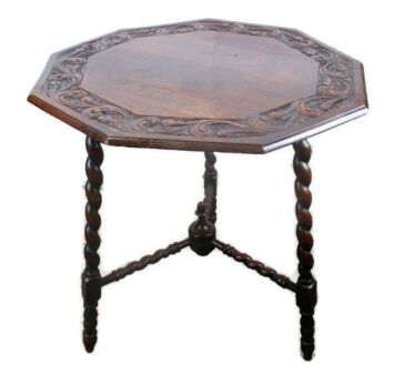 Side Occasional Coffee Wine table Ornate hand Carved Wood Barley Twist Legs WOW