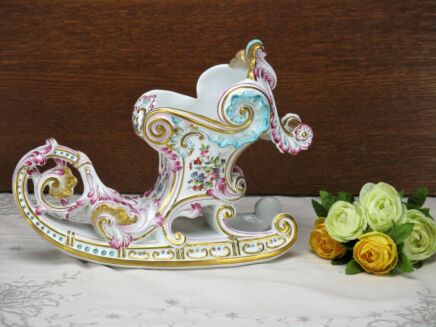 Rare Porcelain Strasbourg French Faience Luneville Hand Painted Sled Centerpiece