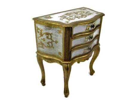 Chest of Drawers Florentine Wood Nightstand End Table Hall Cabinet Gold Gilded White Mid Century