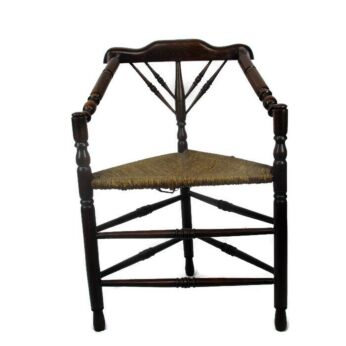 Antique Corner Armchair Fauteuil Hallway Hand Carved Wood Rush Seating Edwardian
