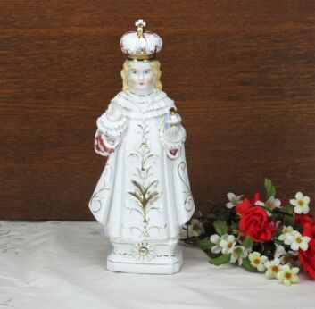 Antique Lovely Porcelain Jesus Statue Infant of Prague Santo Nino Statue 10.04"
