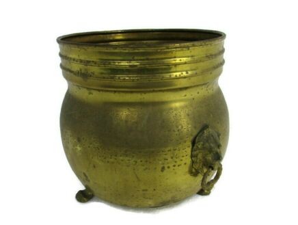 Large Planter Vintage Brass Kettle Decorative Lion Head Lion Feet Gothic