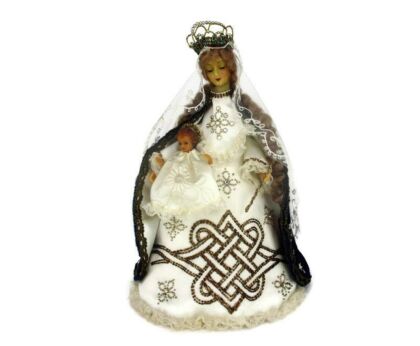 Hand Made Wax Madonna Virgin Mary Infant Jesus Figurine Doll Made by Nuns