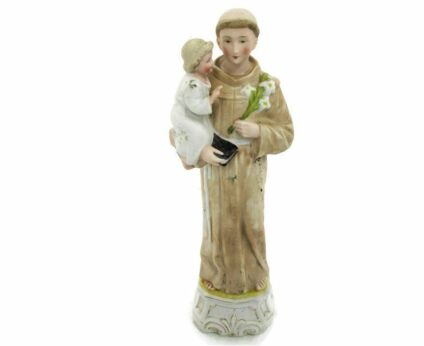 St Anthony St Antonius Padua Infant Child Statue Finder Lost Articles Lilies Bisque Vintage
