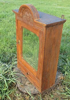 French Oak medicine Wood Carved bathroom Cabinet Beveled Glass mirror flowers