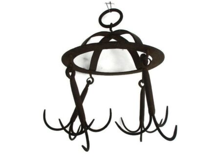 antique Hanging Butcher Rack Cast Wrought Iron 4 hooks French 18th C Country