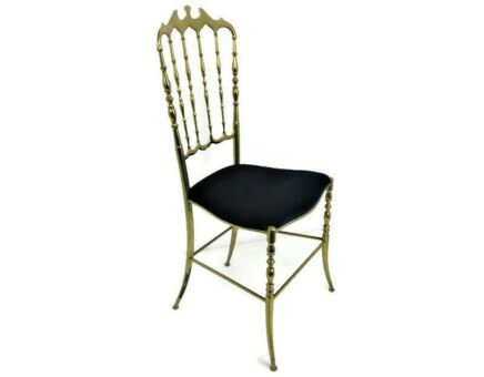 Vintage Chiavari Chair Brass Hollywood Regency Italian Blue  Fabric Ornate