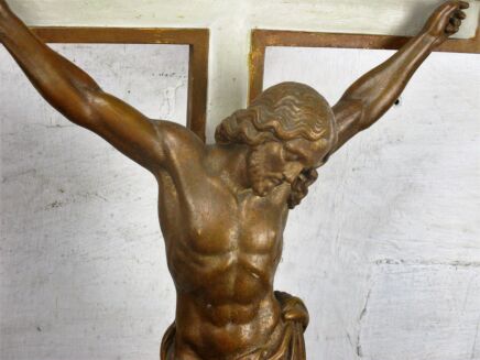 XXL Standing Crucifix Church Altar Wood 1870 Signed Loor J.B. Antique 60.23" HTF